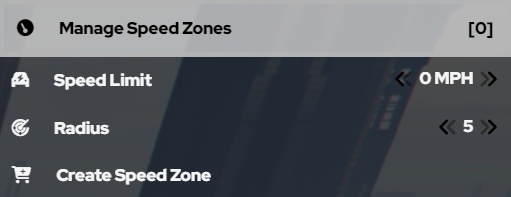Speed Zones Menu